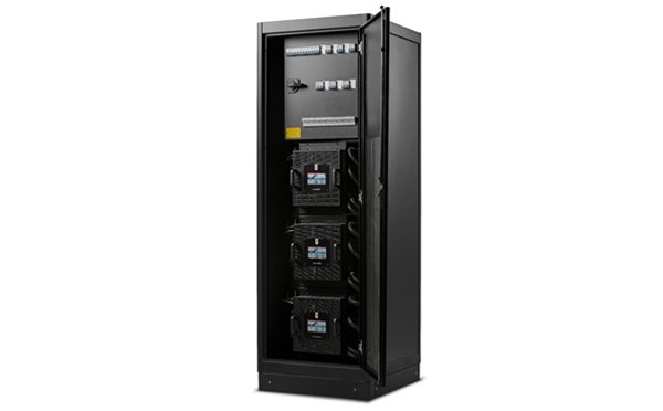 Riello Sentryum Rack in cabinet with door open from Specialist Power Systems