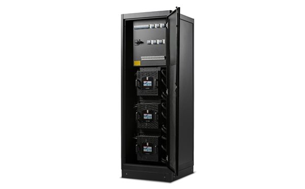 Riello Sentryum Rack in cabinet with door open from Specialist Power Systems