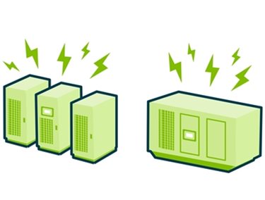 3D UPS and generator icons with electricity coming out of the top on full load
