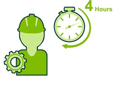 Engineer icon with a stopwatch showing 4 hours