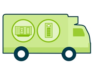 Removal van icon with a UPS and generator image on the side
