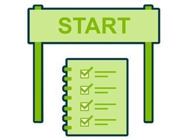 Start sign above a notebook showing four ticks on a survey report by Specialist Power